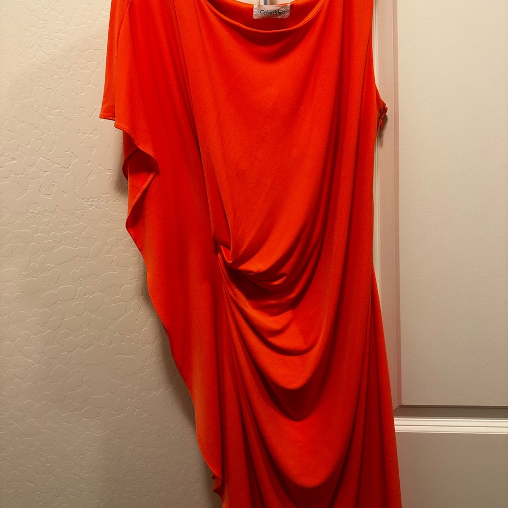 Calvin Klein Vibrant Orange Asymmetrical Dress